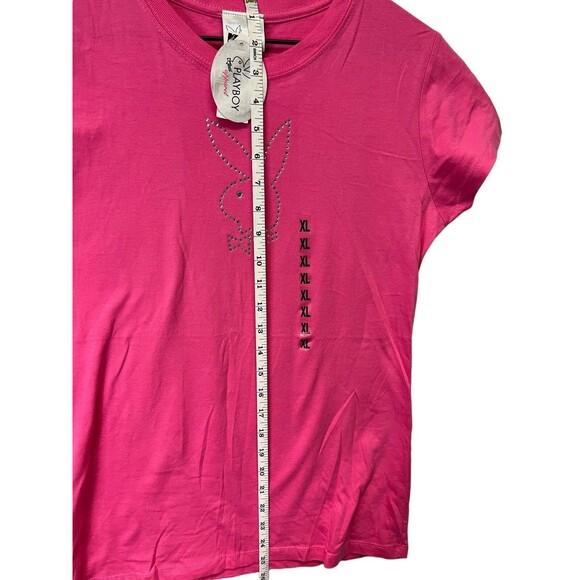 PLAYBOY Rare Vintage Y2K NWT Pink Silver Rhinestone Bling Sexy Tee Shirt XL - Picture 11 of 11